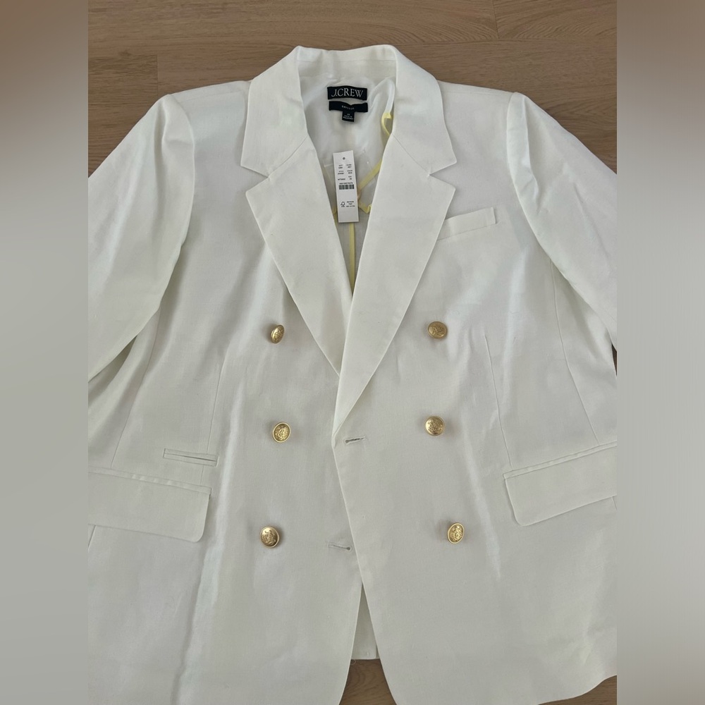 Jcrew Bristol Blazer In Stretch Linen Blend Double Breasted White Sz 20 NWT - Picture 3 of 8